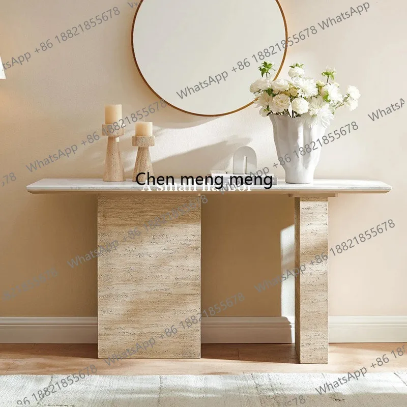 

Natural travertine entrance entrance table ultra-narrow retro long table against the wall entrance table decoration