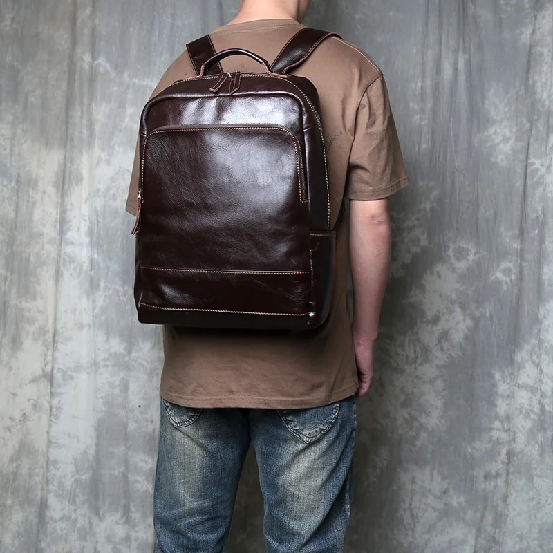 

Head Layer Cowhide Large Capacity Backpack Men's Simple Leather Backpack Computer Bag Outdoor Travel Bag Business Backpack