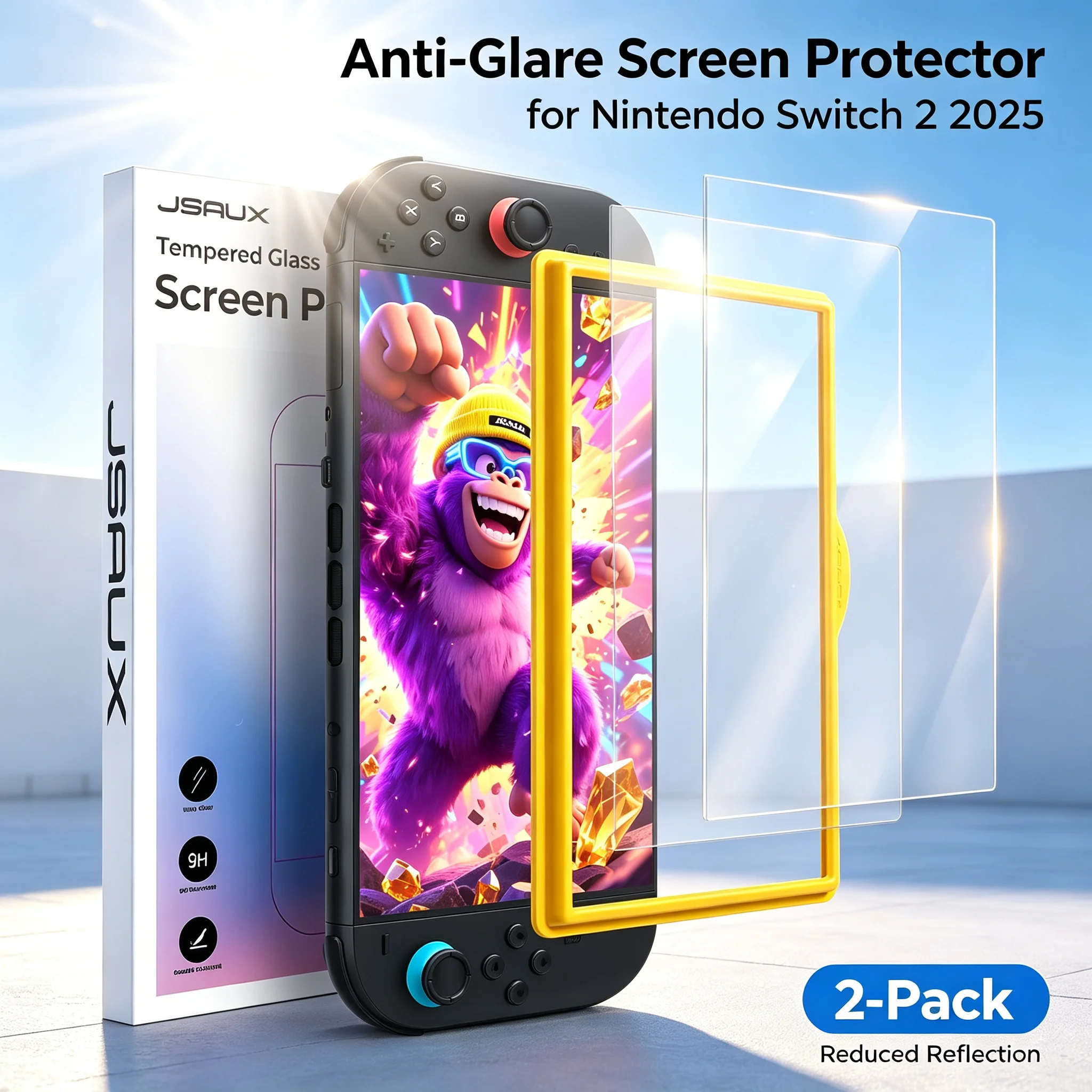 Tempered Glass Screen Protector for Nintendo Switch 2, 2-Pack Anti-Glare Matte/HD Glass Protector Hardness with Guiding Frame