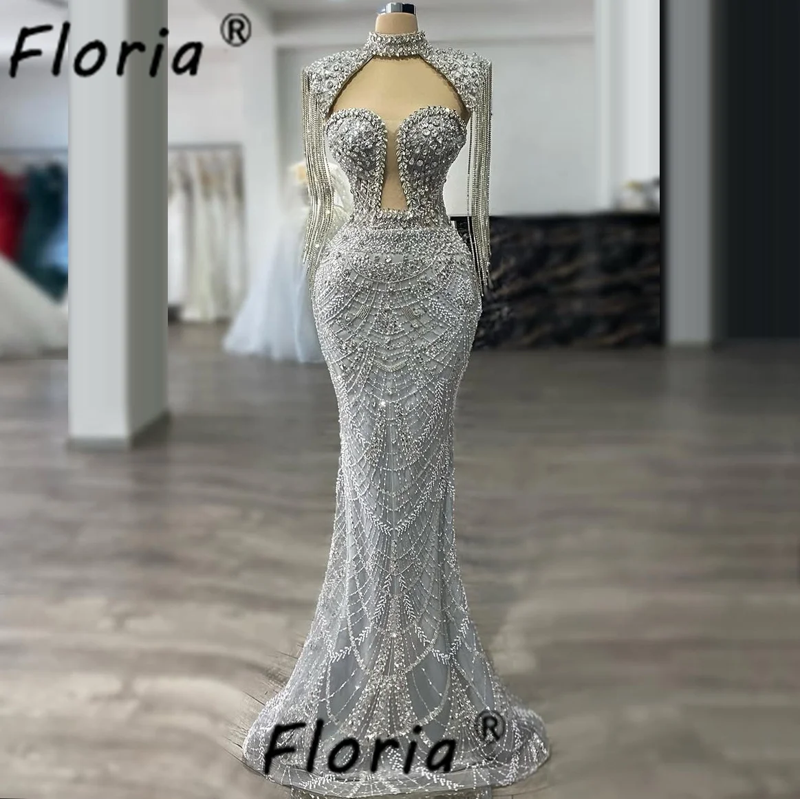 Vestidos de Noche de sirena de alta costura con cuentas pesadas, borlas largas, piedras brillantes, vestidos de fiesta de celebridades de cristal, bata de noche para invitados de boda