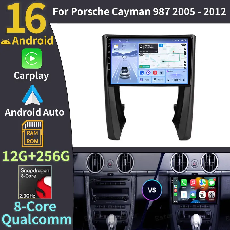 Car Radio Android 16 For Porsche Cayman 987 2005 - 2012 Player Navigation Stereo Auto QLED Audio DSP QLED GPS Carplay Multimedia