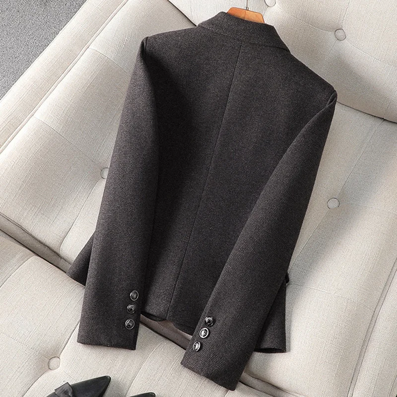 Women Formal Blazer Ladies Gray Coffee Female Long Sleeve Single Breasted Business Work Wear Jacket Autumn Winter Short  Jackets