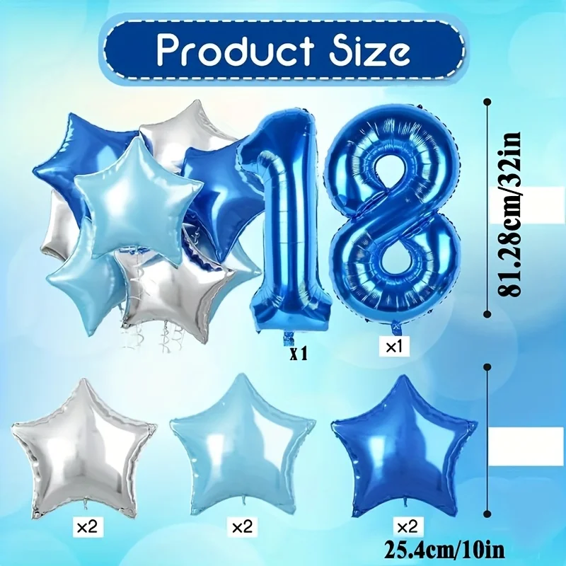 32inch Blue Number Balloon Set Dark Blue Number 10~50th Balloon Suitable for Adult Birthday Party Shower Decoration Gift