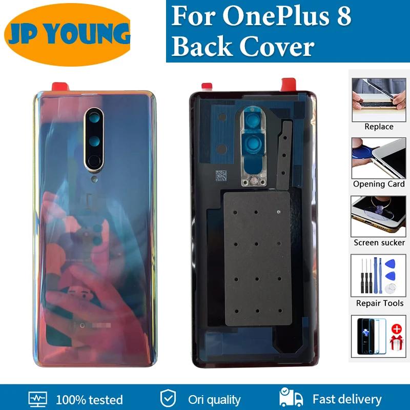 Original New Back Glass Cover For OnePlus 8 Battery Cover Hard Back Door Lid Rear Housing Panel Case With Camera Lens Replace