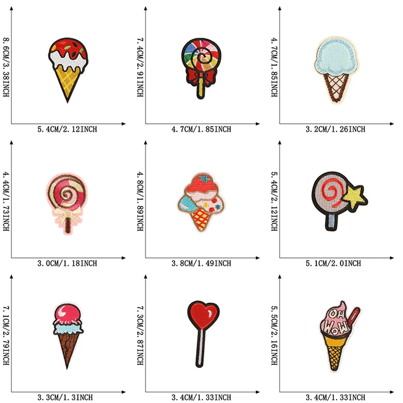 20 Stück Eiscreme, niedliche Aufnäher zum Aufbügeln für Kleidung, Kinder, bestickt, Lutscher, Jacke, Packung, viele DIY-Nähstoffe, thermoklebend – Detail 2