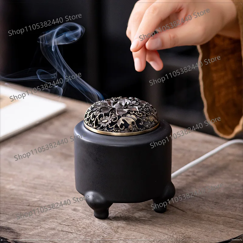 New Chinese Style Electric Ceramic Incense Burner, Adjustable Temp Plug-in Aromatherapy Diffuser for Home Tea Room
