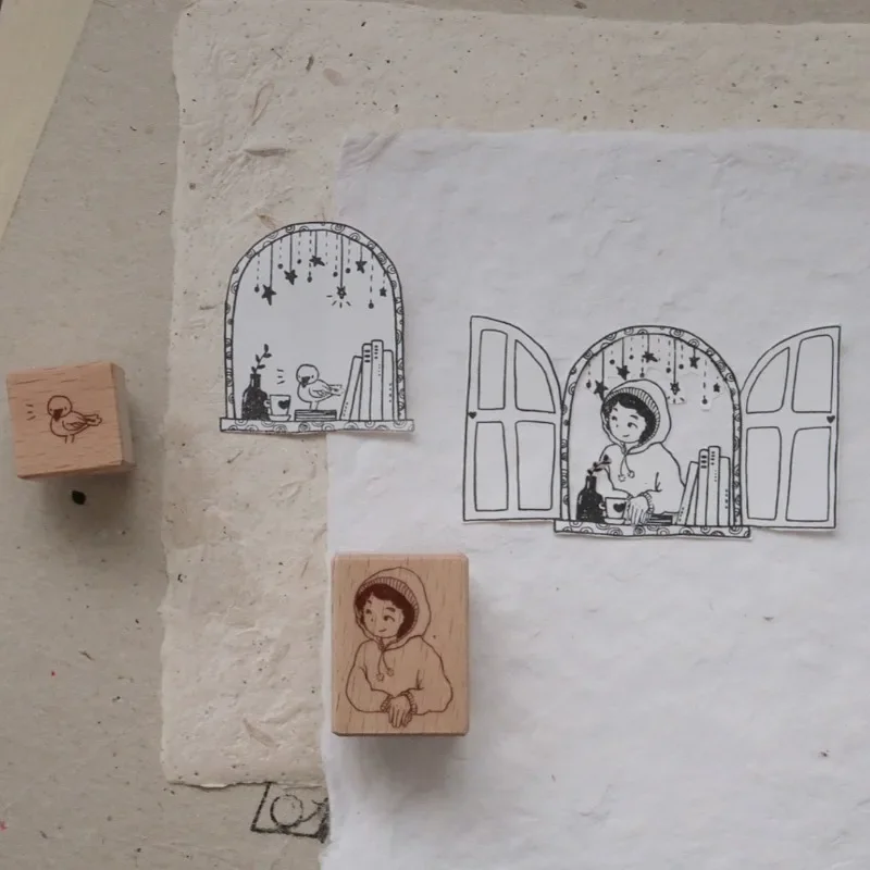 Niesamowita sceneria wewnątrz i na zewnątrz okna Drewniane pieczątki DIY do dziennika Materiał kolażowy Scrapbooking Drewniana pieczęć — zdjęcie 4