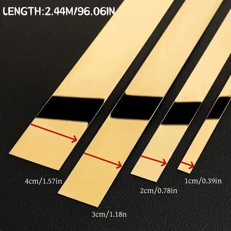 1pc 2.44m/96.06in Shiny Gold Stainless Steel Wall Decoration, Metal Edge Strip for Wall, Ceiling, and Border Decoration