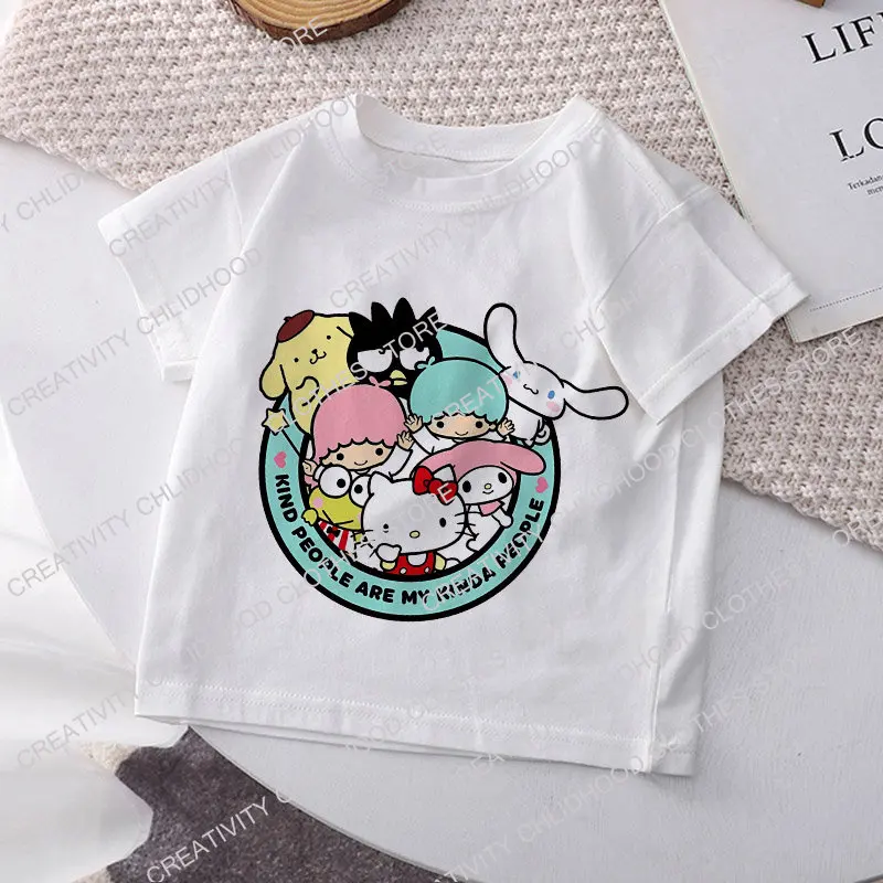 Hello Kitty Melody Children\'s T-shirt Kawaii T Shirt Sanrio Anime Cartoon Children Casual Clothes Y2k Tee Shirt Kid Girl Boy Top