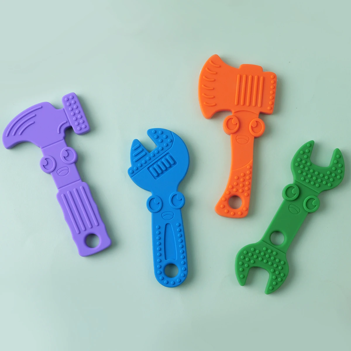 4pcs New Baby Silicone Teether BPA Free Wrench Tools Baby Necklace Pendant Silicone Teether Baby Teeth Care Chewing Toy