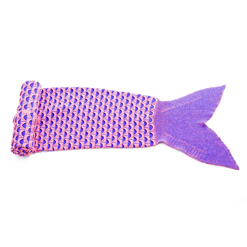 

Knitted Mermaid Tail Blanket 190x90cm Purple Soft Cozy for Adults All Seasons Fish Scale Sofa Cover Handmade Warm