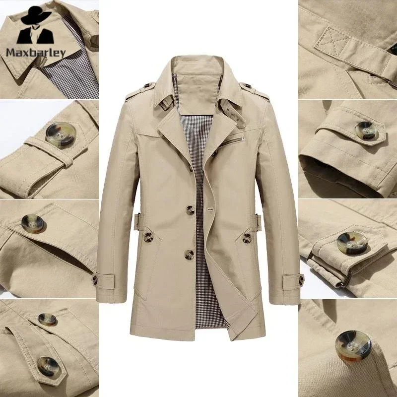 Abrigo de calle de moda para hombre, Chaqueta larga de negocios, rompevientos informal de algodón puro, Primavera, Otoño e Invierno