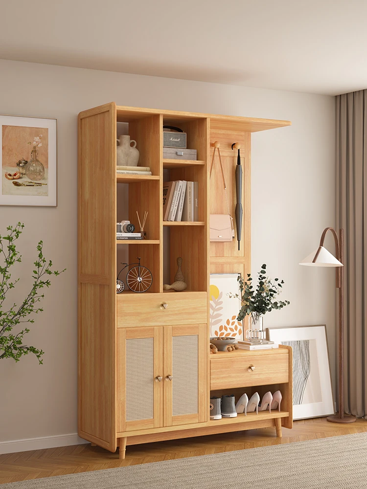 Solid wood living room, living room, hall cabinet, entrance entrance cabinet,   integrated partition rattan storage cabinet