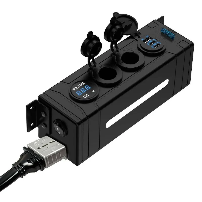 Vehicle Mount Multi Port Power Outlet Box Dual DC Ports QC3.0 USB Fast Charger RV Marine Modified Power Supply Accessory