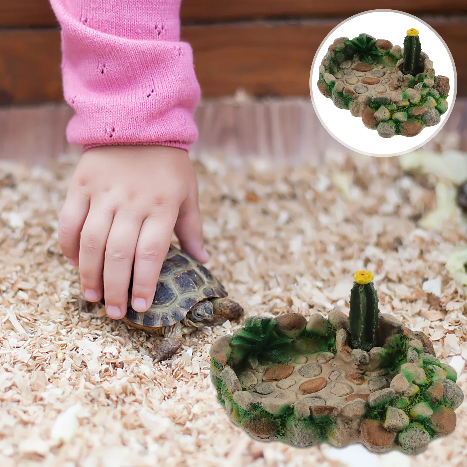 

Reptile Simulation Stone Feeding Bowl Stable Easy Clean Food Container for Tortoises Lizards Snakes Pet Feeder