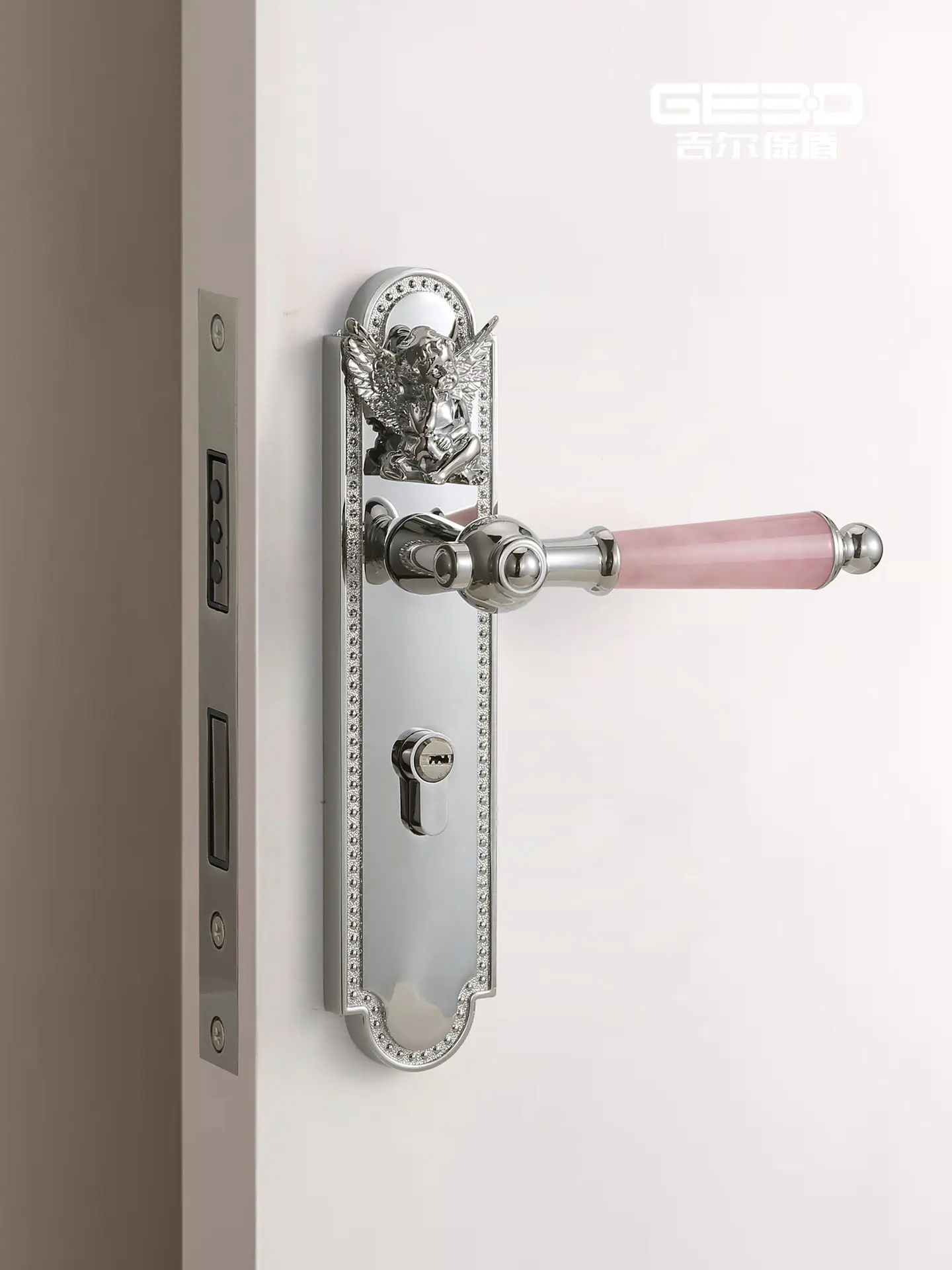 

YFY Golden Angel Door Lock Indoor Bedroom Silent Magnetic Room Door Lock French Pink Crystal Door Handle
