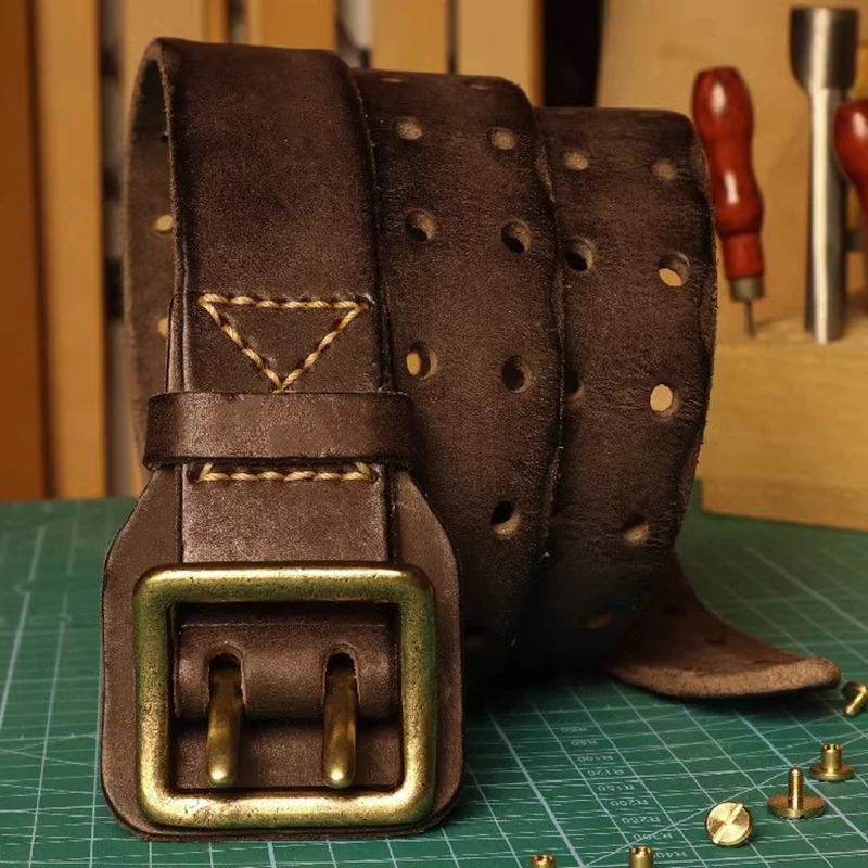 Cintura da uomo con fibbia a doppio ago originale fatta a mano, fatta ad acqua, vecchia cintura di Jeans Macho, cintura tattica dell\'esercito y2k in
