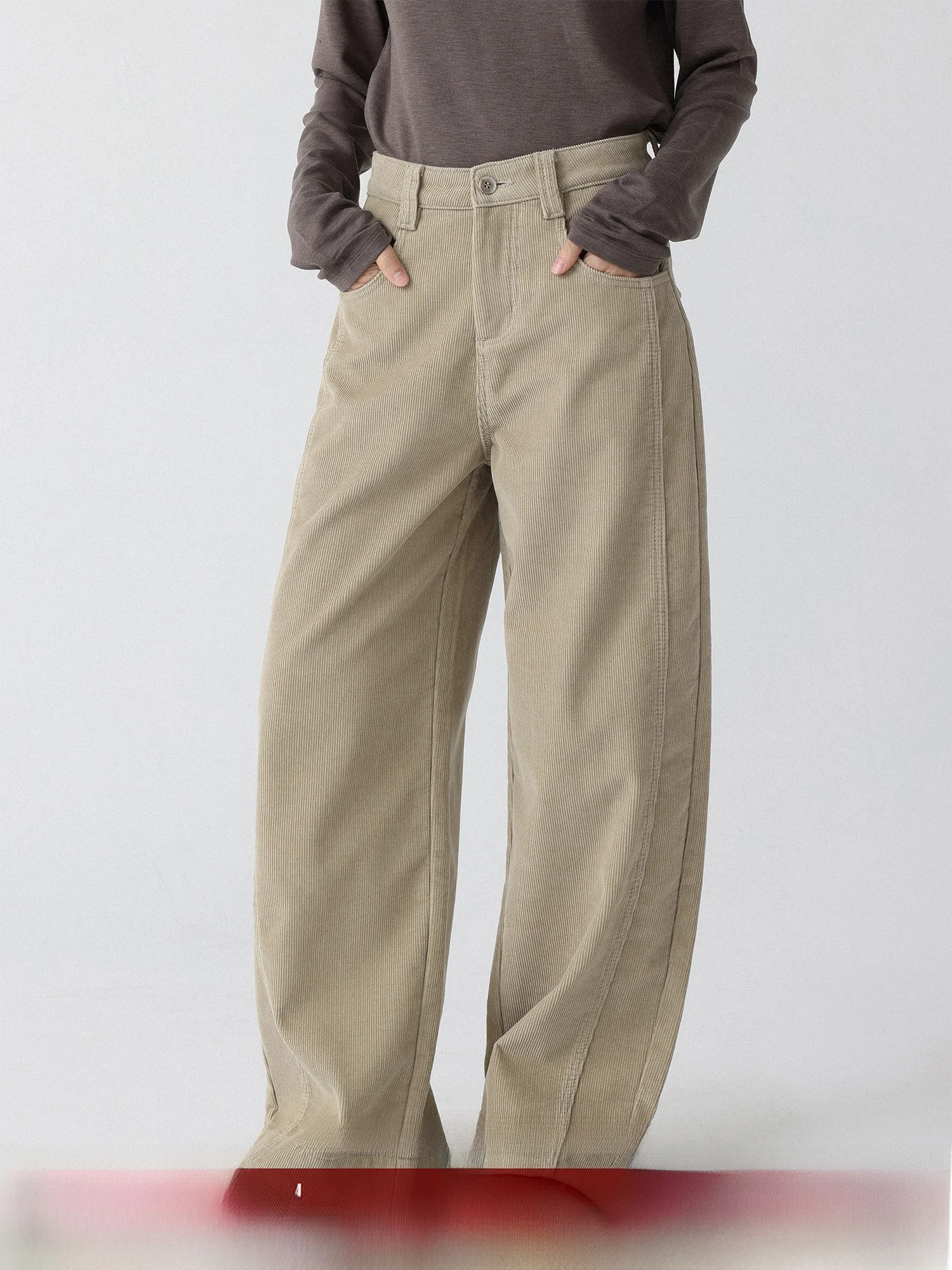 

LowCalorie Fce Lined Corduroy High Waist Wide Leg Casual Pants Vintage Sle Button Closure Cotton Blend Ladies Trousers