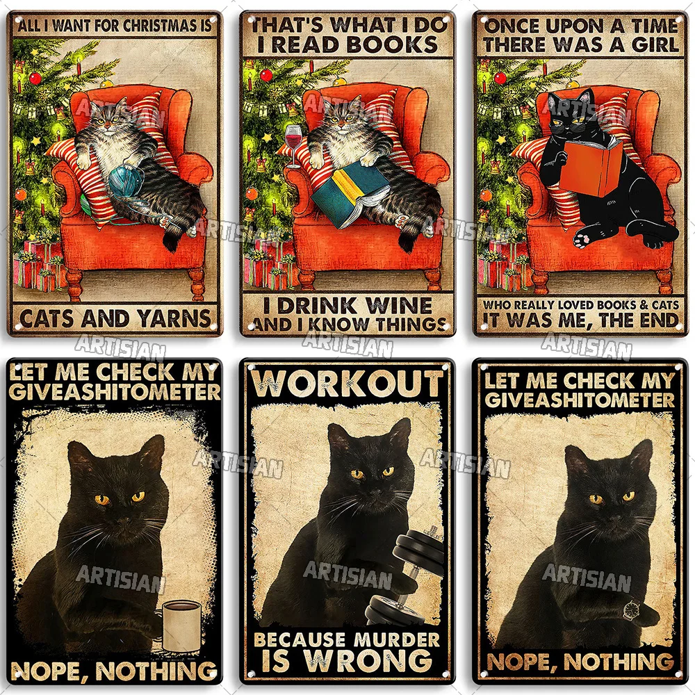 Artisian Animal Sign Black CAT Retro Metal Poster Funny Pet Vintage Decorative Tin Plate Garage Bar Pub Club Home Wall Decor — zdjęcie 3