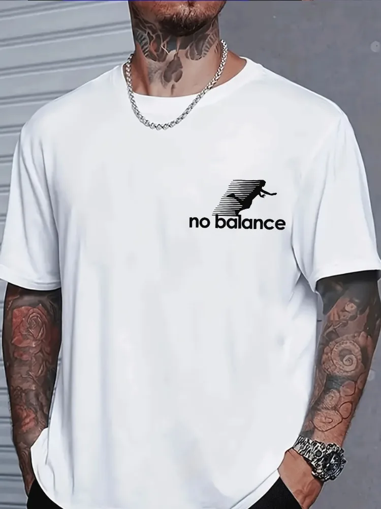 Men Summer Crew Neck Short Sleeve T Shirt No Balance Jump Figure Letter Print Casual Loose Streetwear Daily Fashion Tops