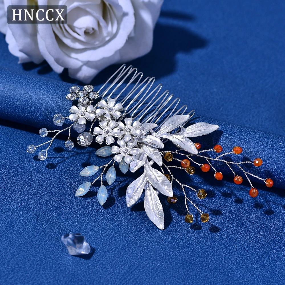 HNCCX Alloy Flower Bride Hair Comb Crystal Wedding Headwear Women Golden Side Comb Protein Rhinestone Hair Accessories CP310