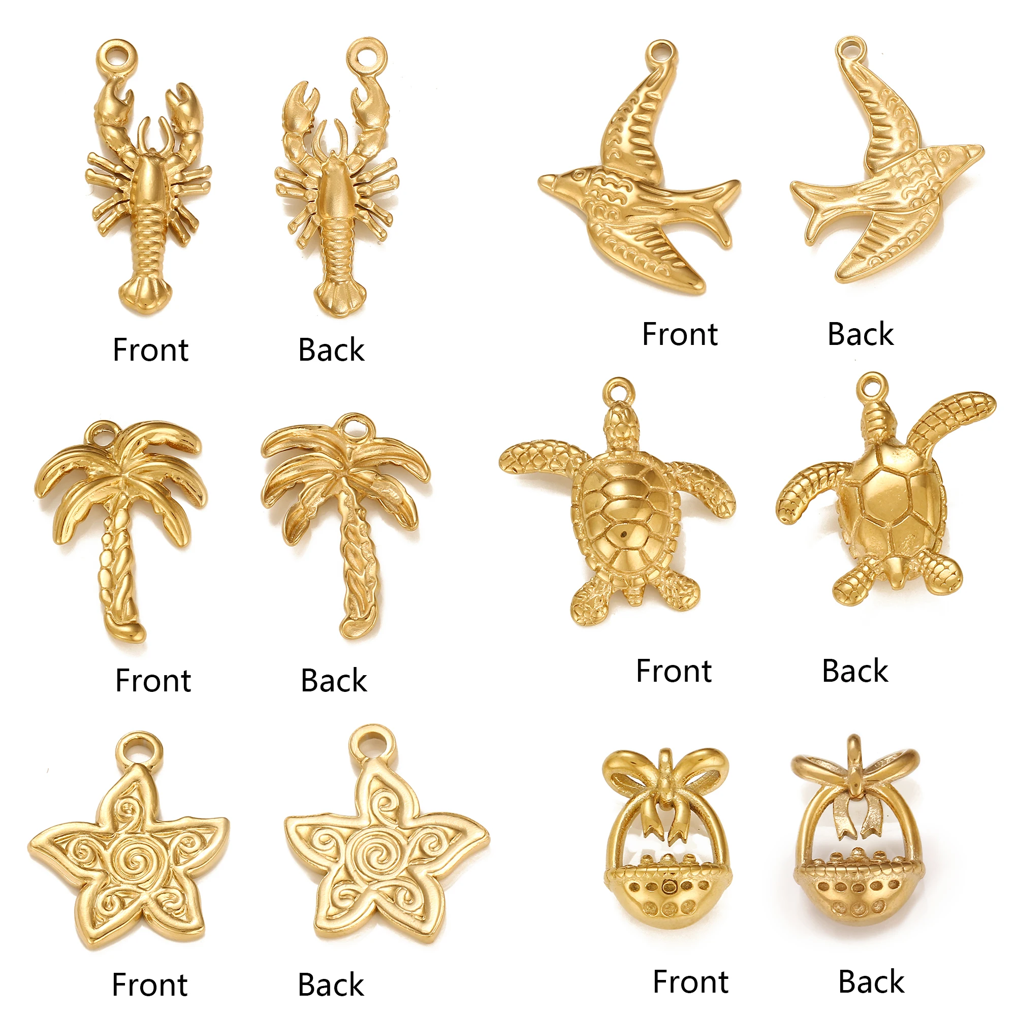 3Pcs Turtle/Sailboat/Coconut Tree Ocean Charm Stainless Steel Sea Marine Life Pendant DIY Necklace Bracelet Craft Jewelry Making view 2