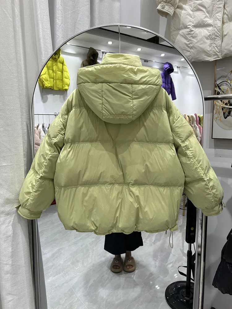 2023 Winter New Down Jacket Female Short Hooded Collar Warm Hundred And Thick Horn Buckle White Duck Down Lady Coat Tide