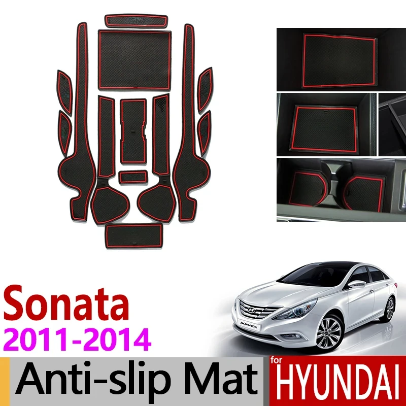

Anti-Slip Gate Slot Mat Rubber Coaster for Hyundai Sonata YF i45 2011 2012 2013 2014 Accessories Car Stickers 13PCS White Red