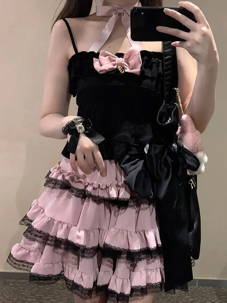

Japanese Lolita Y2k Cake Skirt Women 2025 Summer High Waist Layered Lace Ruffled A-line Skirts Sweet Versatile Faldas