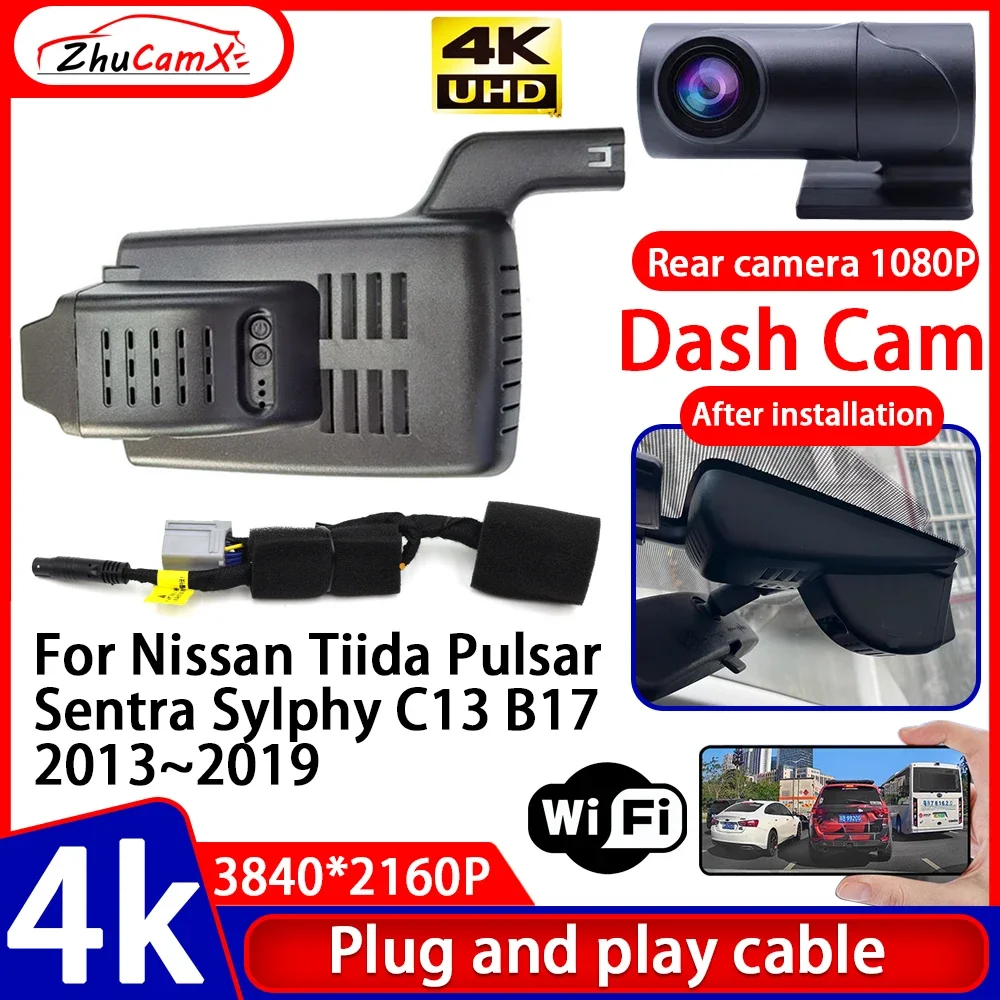 

ZhuCamX Video Recorder Night Visio 4K Plug and Play Car DVR Dash Cam for Nissan Tiida Pulsar Sentra Sylphy C13 B17 2013~2019