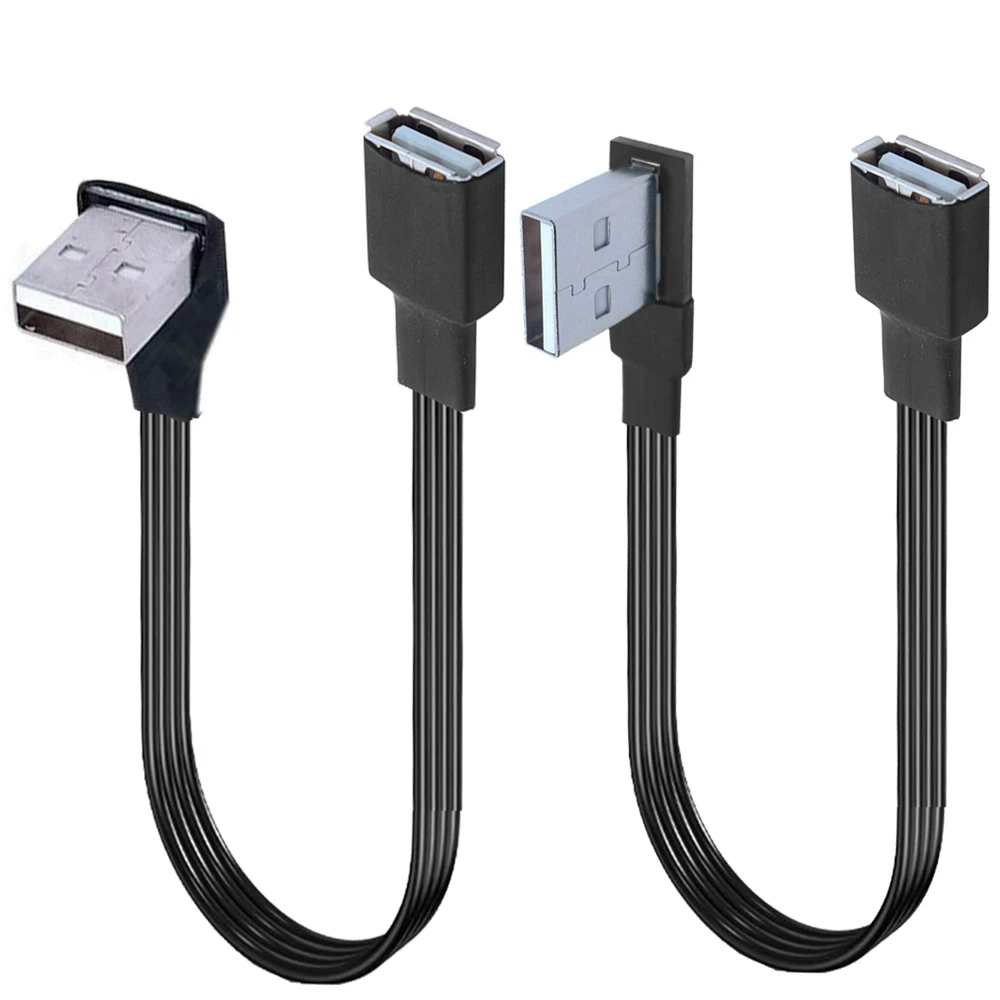 5cm-300cm USB 2.0 A Plug to Male&Male/Female 90 Angled Extension Cable USB 2.0 Male to Female Right/Left/Down/Up Black Cable