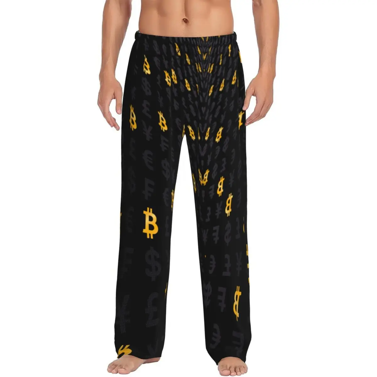 Custom Printed Men's Pajama Pants Vintage Bitcoin Logo Pattern Sleepwear Sleep Lounge Bottoms with Pockets