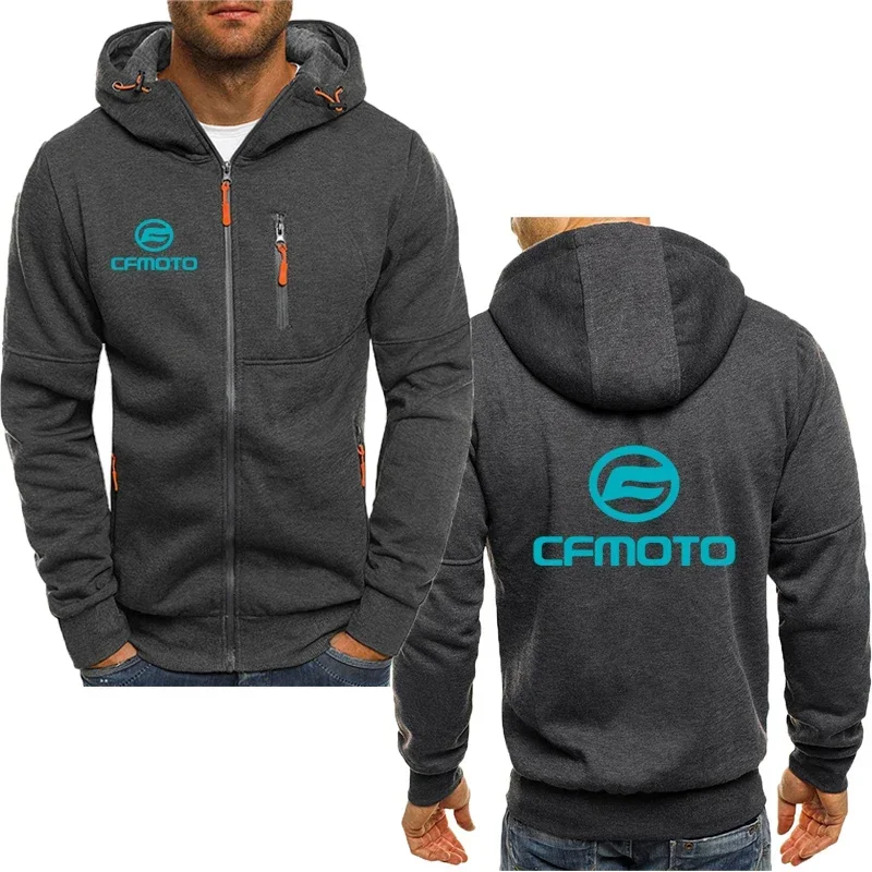 Cfmoto-Sweat à capuche monochrome pour homme, chemise de protection, cardigan ample, fermeture éclair, sport décontracté, haut hip hop, Harajuku, rue, offre spéciale