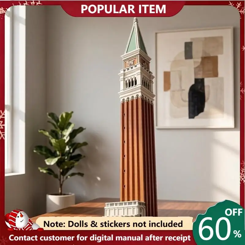 20050 PCS Towering Venice St Mark Bell Tower Building Blocks Set Classic Historic Italian Architecture Home Office Decor Display