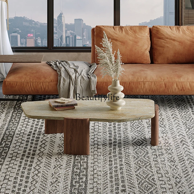 

Wabi Sand Wind Shaped Travertine Coffee Table Household Living Room Coffee Table