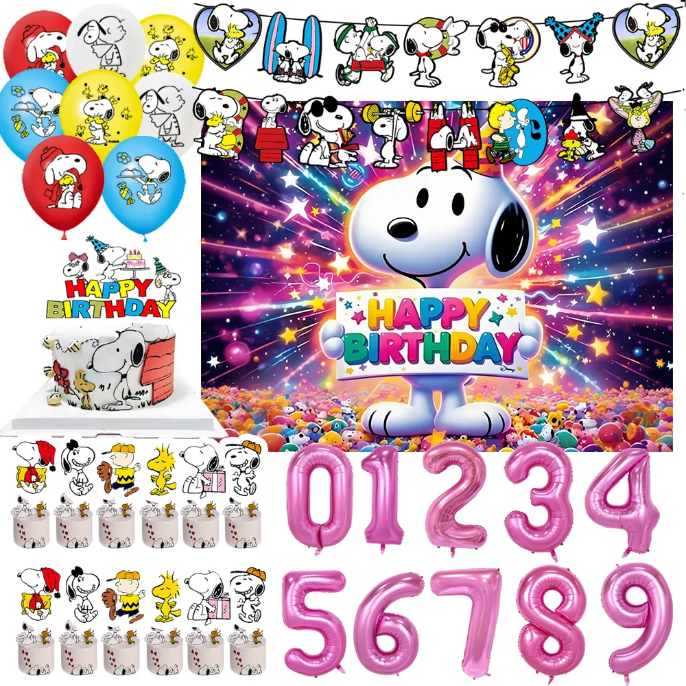 

Cute Dog S&Snoopyed Birthday Party Decoration Latex Balloon Cartoon Puppy Backdrop Banner Supplies Cake Topper Kid Favorite Gift