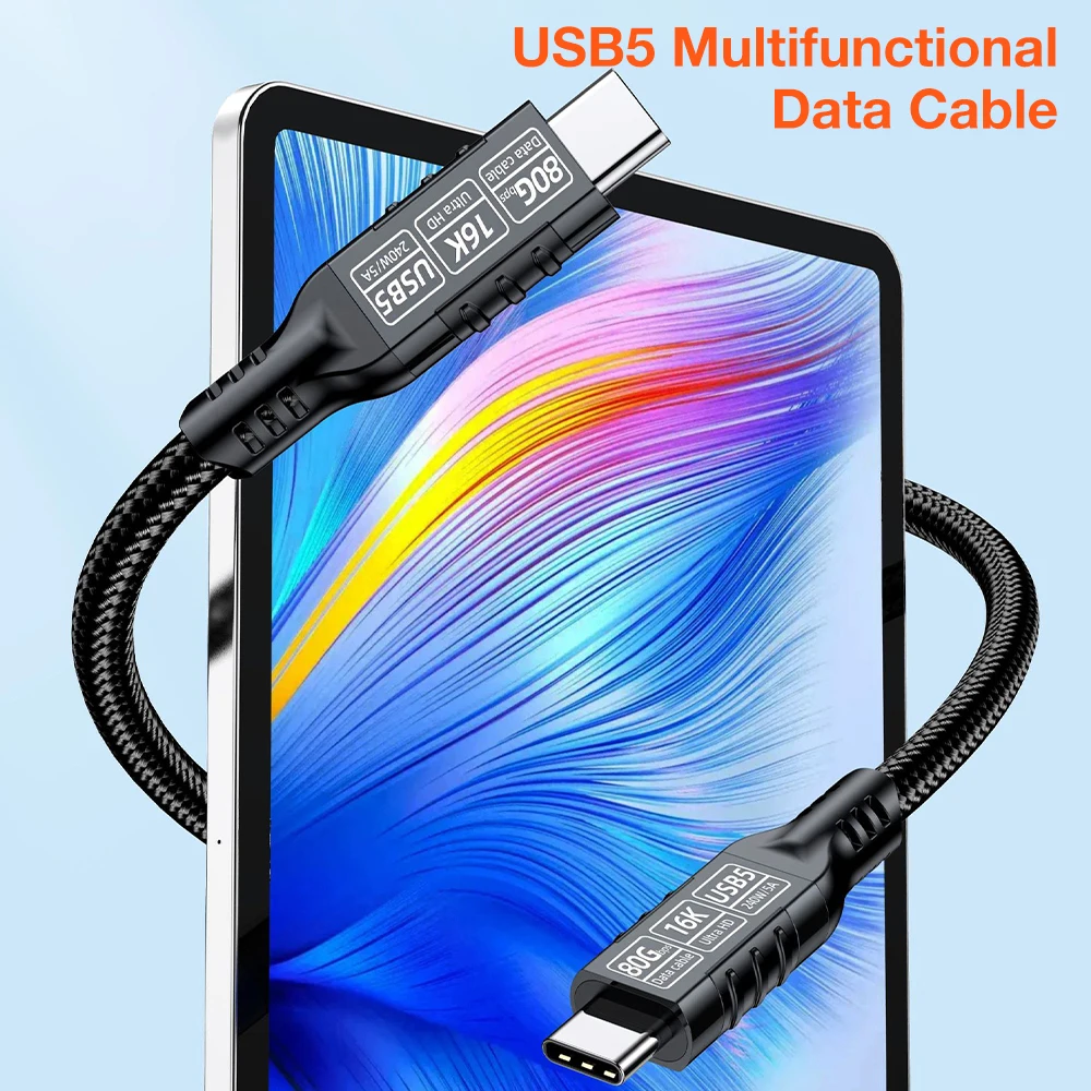 80Gbps Thunderbolt 5/4 USB 5 Cable 240W 16K@60Hz Type C Fast Charging USB C to C Data transfer Cord for MacBook Pro/Air 1m 2m 3m - view 2