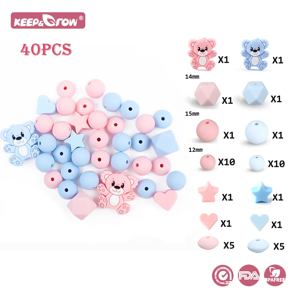 40Pcs/Set Silicone Beads Sets animals Koala unicorns Silicone Beads Baby Nuring Teether Sets Pacifier Chain clips Accessories