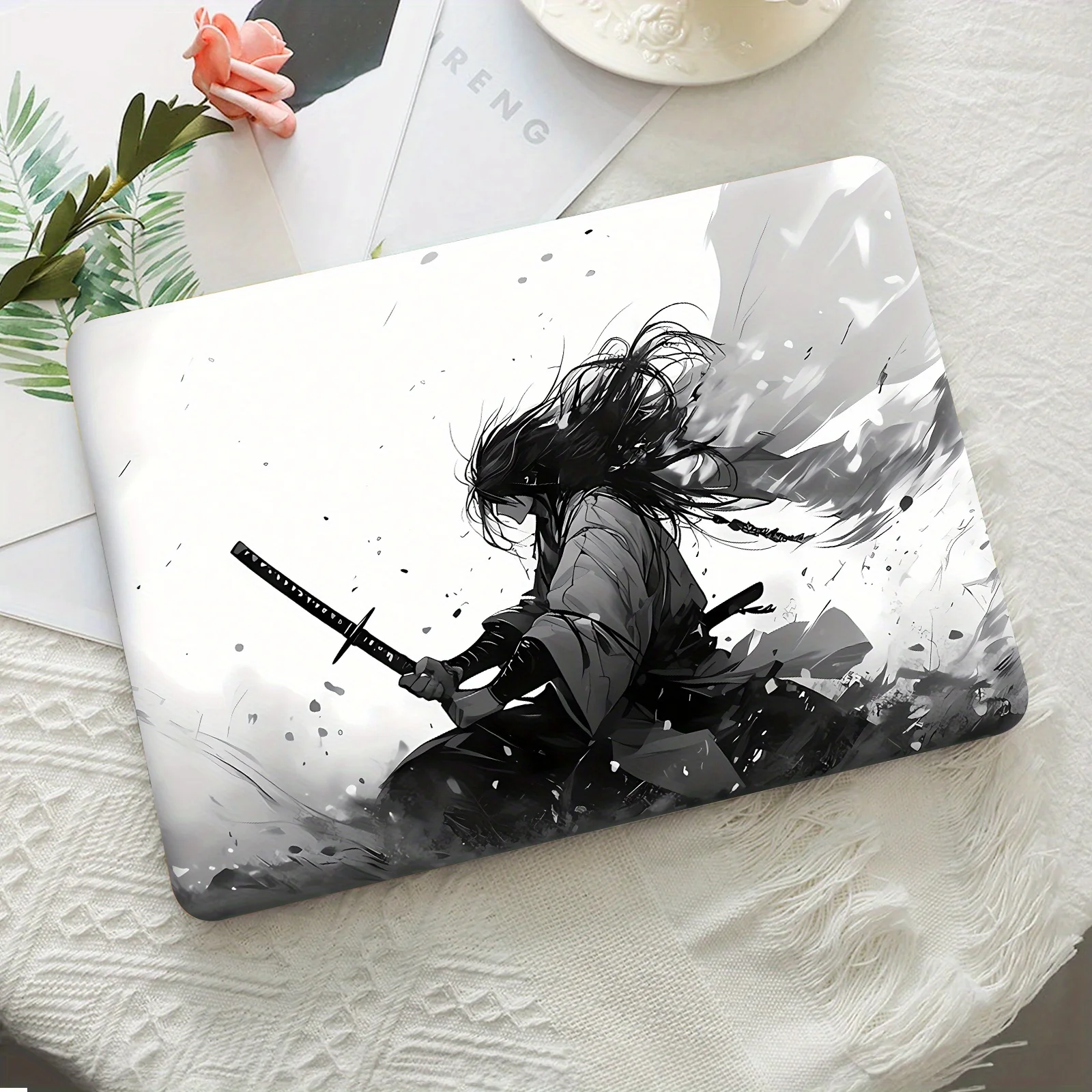 

2 lonely warrior laptop protective films, anime knight warrior style laptop shell film decorative stickers, bright colors, self