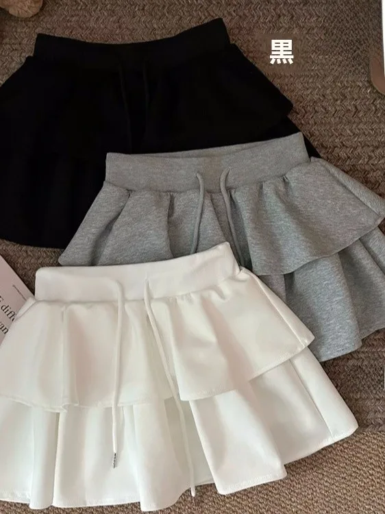 

Faionable Dstring Spor Юбка с эластичной резинкой на талии Женский летний наряд с высокой талией Длинный трапециевидный костюм в Корейском стиле