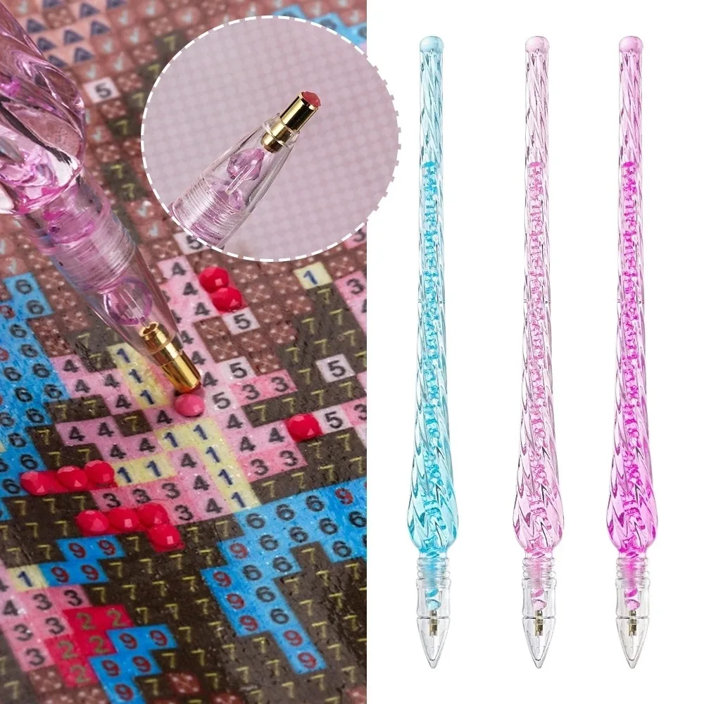 Imagen 6: 3 uds pluma de pintura de diamante bolígrafo de punta de cristal transparente joyería artística de uñas herramienta de taladro de punto de cruz