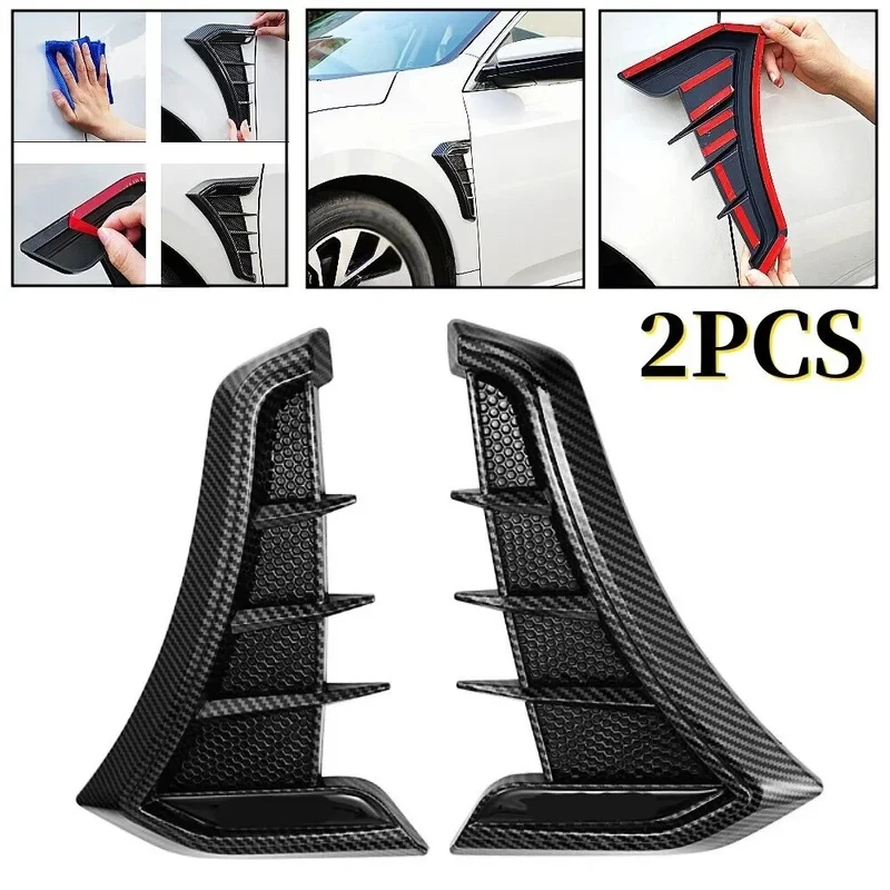 

Car styling exterior accessories 1 pair universal black carbon car fender side vents air intake hole grille sticker cover