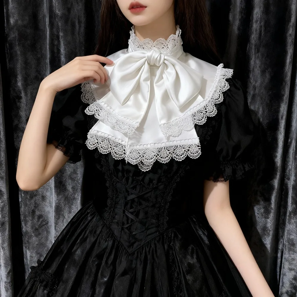 Doce lolita jabot colar lindo laço gótico renda destacável laço ouji acessórios cosplay