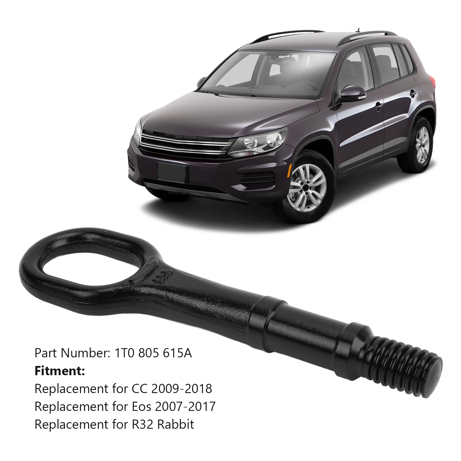Black Car Genuine 1T0 805 615 A Black Heavy Duty Tow Hook Metal Towing Eye Screw for VW Audi Bumper Trailer Recovery