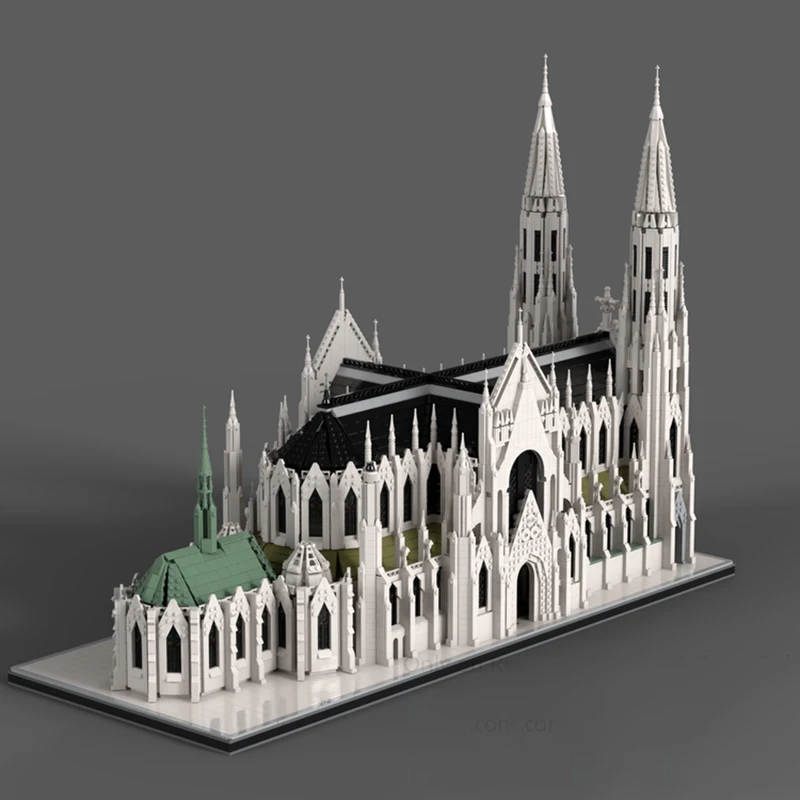 New MOC Building Blocks Medieval Architecture Model New York St. Patrick's Cathedral Modular Design Puzzle Toy DIY Assembly Set