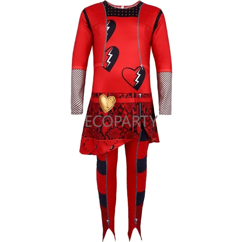 Descendants 4 Red Cosplay Costume Kids Movie The Rise of Red Chloe Princess Dress Girls Halloween Birthday Party Dress Suit Wig