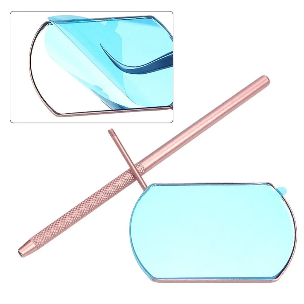 Stainless Steel Eyelash Mirror with Long Handle False Eyelash Extension Inspection Handheld Mirror Lightweight Rectangle