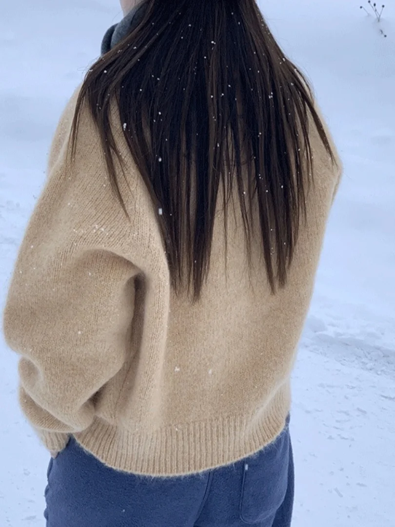 เสื้อคาร์ดิแกนไหมพรมถักแบบเปิด แขนยาว ทรงหลวม คอปก สำหรับผู้หญิง ช่วยให้ดูผอมเพรียว เหมาะสำหรับฤดูใบไม้ร่วงและฤดูหนาว รุ่นใหม่ เสื้อชั้นใน