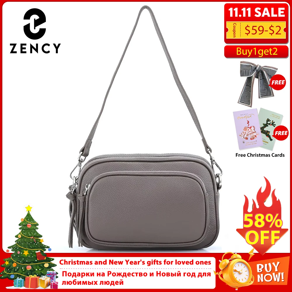 

Zency Casual Designer Women Shoulder Bag Top Layer Cowhide Leather Handbag More pockets Large Capacity Female Crossbody Bag Blue