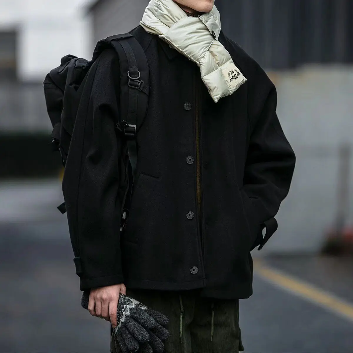 

Thiened Woolen Jaet Men's Loose ort Sle Autumn Winter Casual Coat American Retro Sle Youth ular Daily Wear